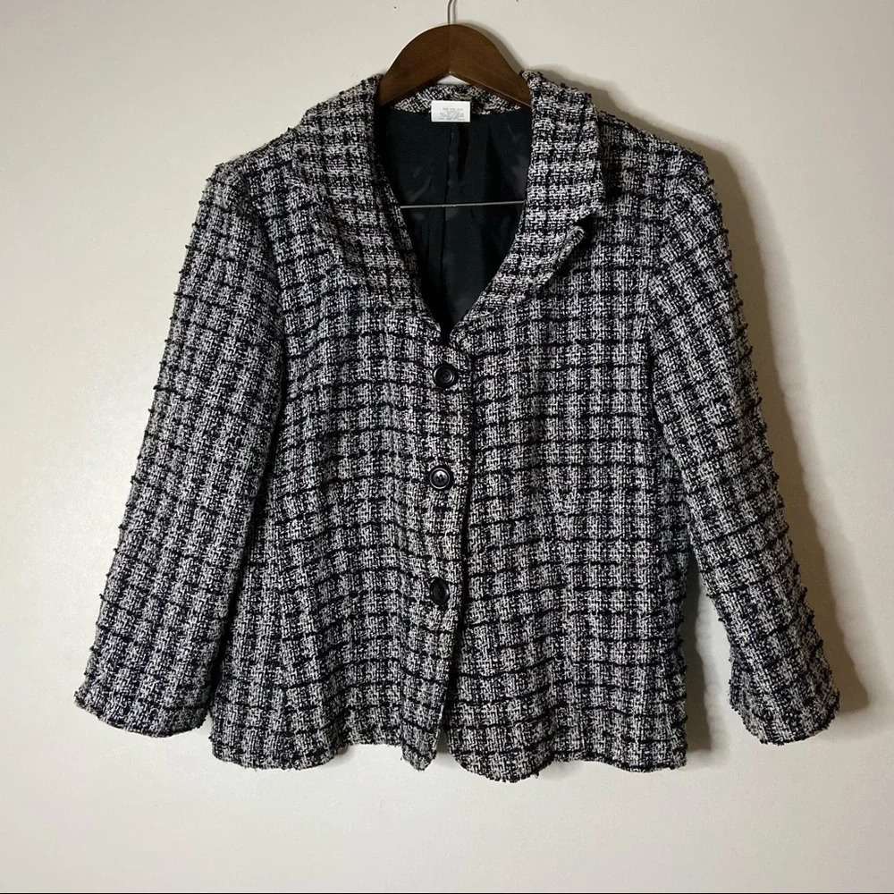 Vintage Tweed Knit Blazer Jacket Collared Plaid Sweater Size XL Office Fall - Picture 9 of 10